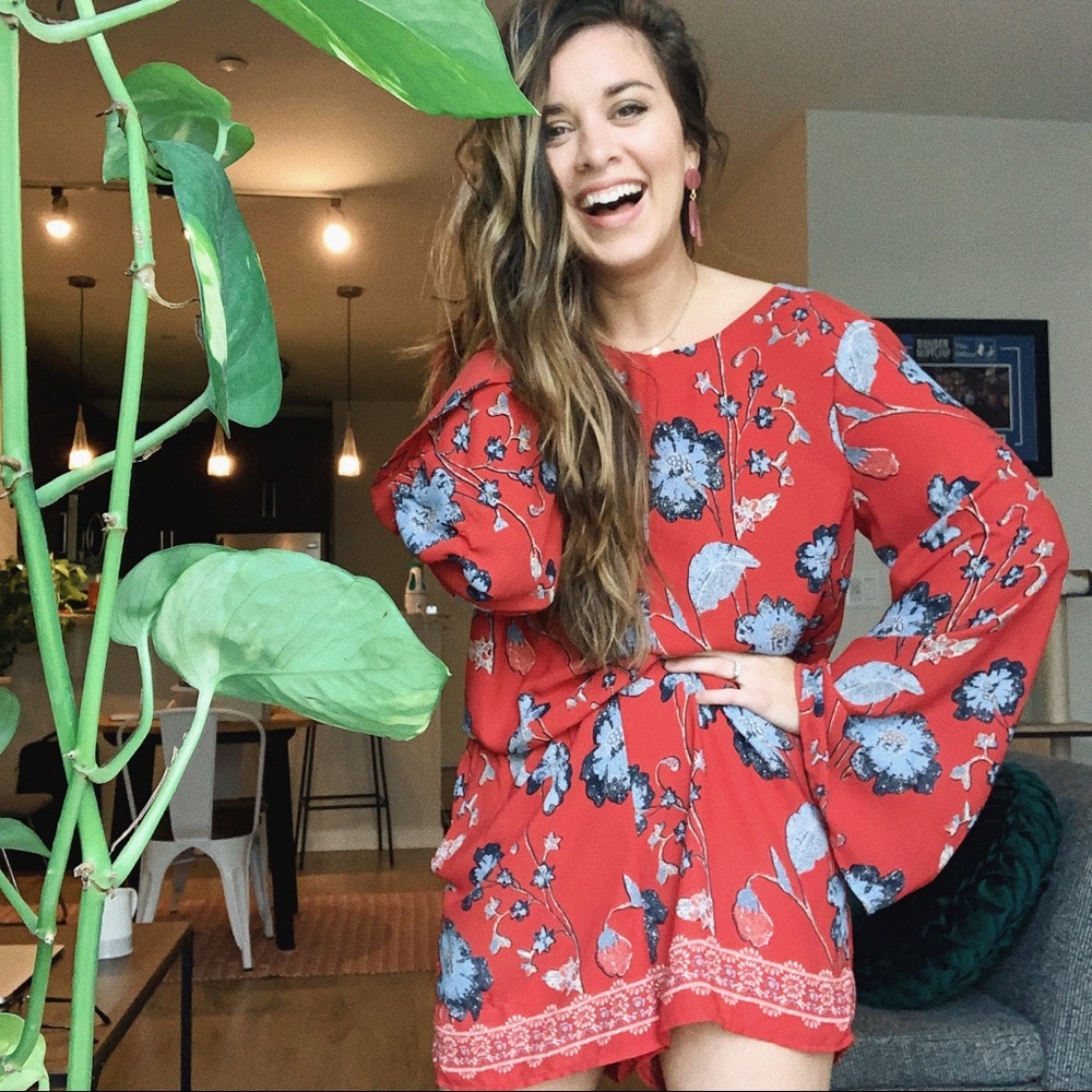 Red Floral Romper - Flowy and perfect for summer!